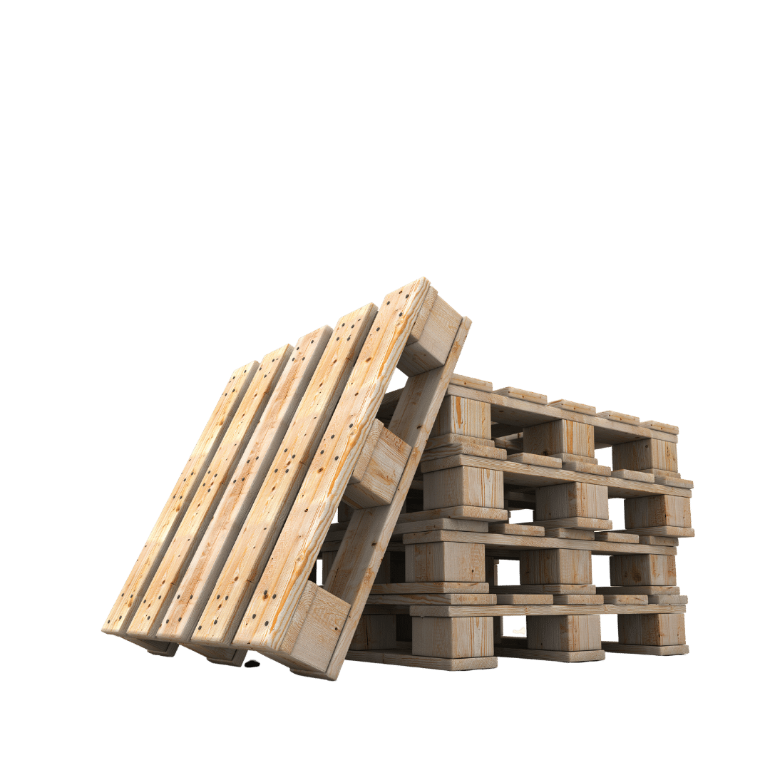 Pallet di legno impilati su sfondo bianco.